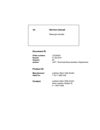 LIEBHERR T32-7-1666 3AS Telescopic Handler Service Repair Manual Instant Download