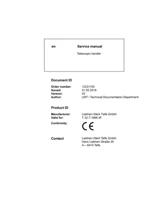 LIEBHERR T32-7-1666 4F Telescopic Handler Service Repair Manual Instant Download