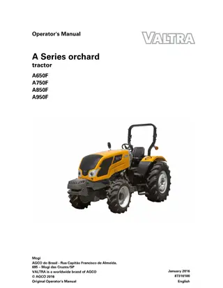 Valtra A Series orchard A650F A750F A850F A950F Tractor Operator Manual Instant Download