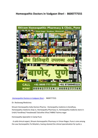 Homeopathic Doctors in Vadgaon Sheri -  8600777555