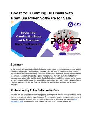 Boost Your Gaming Business with Premium Poker Software for Sale