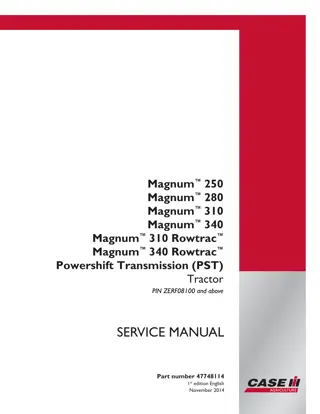 CASE IH Magnum 250 280 310 340 and Magnum 310 340 Rowtrac Powershift Transmission (PST) Tier 4B Tractor Service Repair Manual (PIN ZERF08100 and above)