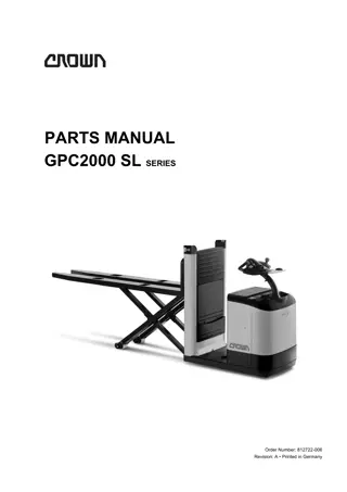 Crown GPC2000 SL Series Lift Truck Parts Catalogue Manual Instant Download