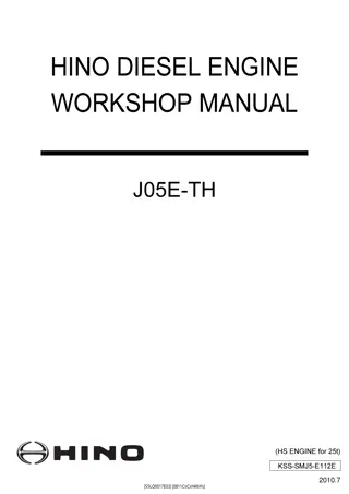 Hino J05E-TH Diesel Engine Service Repair Manual Instant Download (Book Code No. KSS-SMJ5-E112E)