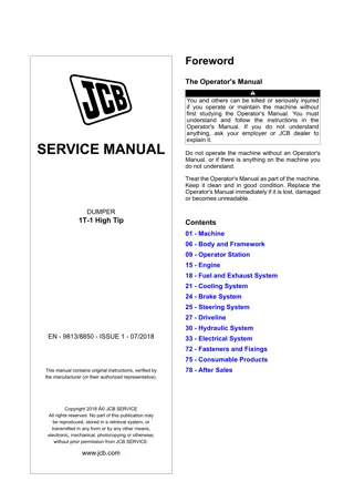 JCB 1T-1 High Tip Dumper Service Repair Manual Instant Download (SN 2561001 and up)