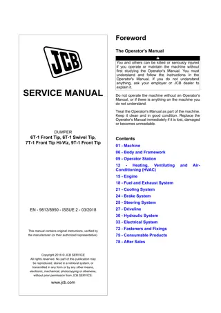 JCB 6T-1 Front Tip, 6T-1 Swivel Tip, 7T-1 Front Tip Hi-Viz, 9T-1 Front Tip Dumper Service Repair Manual Instant Download