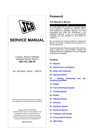 JCB 530-110, 530-70 Telescopic Handler Service Repair Manual Instant Download (From 1917406 To 1918306)