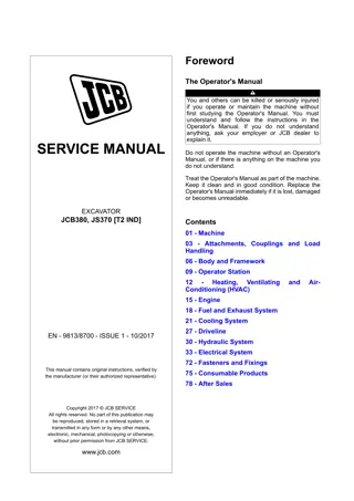 JCB JCB380, JS370 [T2 IND] EXCAVATOR Service Repair Manual Instant Download (SN from 2500652 onwards)