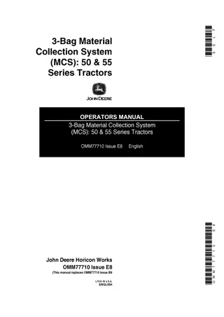 John Deere 3-Bag Material Collection System (MCS) for 50 & 55 Series Tractors Operator’s Manual Instant Download (Publication No. omm77710e8)