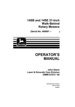 John Deere 14SB and 14SE 21-Inch Walk-Behind Rotary Mowers Operator’s Manual Instant Download (pin.400001-) (Publication No.OMM121572)