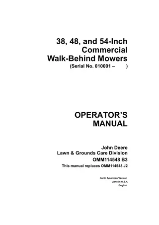 John Deere 38 48 and 54-Inch Commercial Walk-Behind Mowers Operator’s Manual Instant Download (pin.010001-) (Publication No.OMM114548)