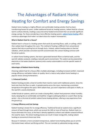 The Advantages of Radiant Home Heating for Comfort and Energy Savings