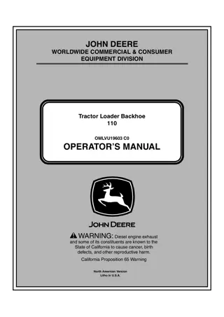 John Deere 110 Tractor Loader Backhoe Operator’s Manual Instant Download (PIN.710000-) (Publication No.OMLVU19603)