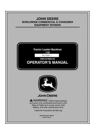 John Deere 110 Tractor Loader Backhoe Operator’s Manual Instant Download (PIN710000-) (Publication No.19603)