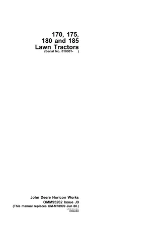 John Deere 170 175 180 and 185 Lawn Tractors Operator’s Manual Instant Download (PIN010001-) (Publication No.OMM95262)