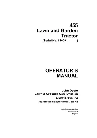 John Deere 455 Lawn and Garden Tractor Operator’s Manual Instant Download (PIN010001-) (Publication No.OMM117695)