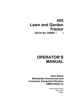 John Deere 455 Lawn and Garden Tractor Operator’s Manual Instant Download (PIN040001-) (Publication No.OMM124543)