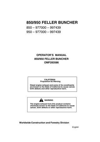 John Deere 850 950 Feller Buncher Operator Manual Instant Download (PIN977000-997439) (Publication No.283586)