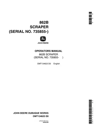 John Deere 862B SCRAPER Operator’s Manual Instant Download (PIN735855-) (Publication No.134623)