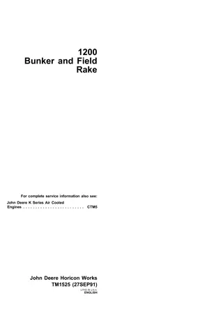 John Deere 1200 Bunker and Field Rake Service Repair Manual Instant Download (tm1525)