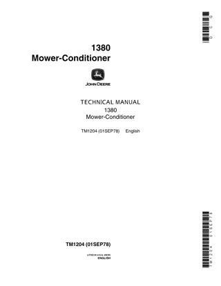 John Deere 1380 Mower Conditioner Service Repair Manual Instant Download (tm1204)