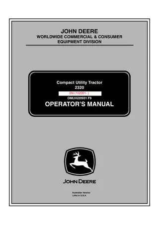 John Deere 2320 Compact Utility Tractor Operator’s Manual Instant Download (PIN.102001-) (Publication No.OMLVU20931)