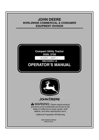 John Deere 3520 3720 Compact Utility Tractor Operator’s Manual Instant Download (PIN3520-465001-  PIN3720-488001-) (Publication No.20031)
