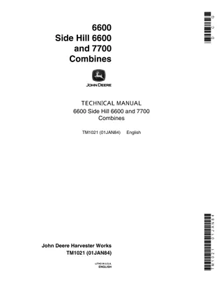 JOHN DEERE 6600 SIDE HILL 6600 AND 7700 COMBINES Service Repair Manual Instant Download