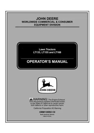 John Deere LT133 LT155 and LT166 Lawn Tractors Operator’s Manual Instant Download (PIN085001-) (Publication No.OMM139992)