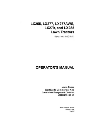 John Deere LX255 LX277 LX277AWS LX279 and LX288 Lawn Tractors Operator’s Manual Instant Download (pin.010101-) (Publication No.OMM139190)