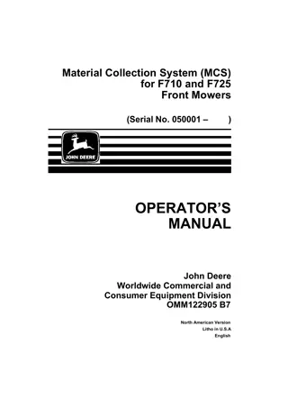 John Deere Material Collection System (MCS) for F710 and F725 Front Mowers Operator’s Manual Instant Download (PIN050001-) (Publication No.122905)