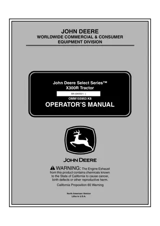 John Deere Select Series™ X300R Tractors Operator’s Manual Instant Download (PIN040001-) (Publication No.OMM155953)