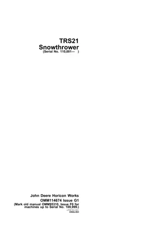 John Deere TRS21 Snowthrower Operator’s Manual Instant Download (pin.110001-) (Publication No.OMM114674)