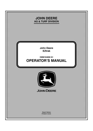 John Deere Z225 Z245 Z425 Z445 Z465 Z645 Z655 Z665 Zero Turn Mowers Operator’s Manual Instant Download (PIN120001-) (Publication No.OMM164698)