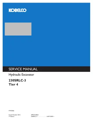 Kobelco 230SRLC-3 Tier 4 Hydraulic Excavator Service Repair Manual Instant Download (Book Code No. S5YB0016E01)