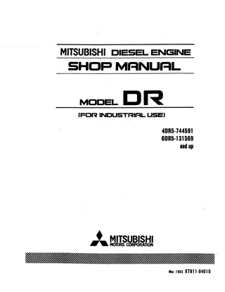 Kobelco Mitsubishi 4DR5 6DR5 DIESEL ENGINE Service Repair Manual Instant Download (Book Code No. 97811-04010)