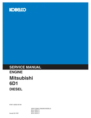 Kobelco Mitsubishi 6D14, 6D14-T, 6D15, 6D15-T, 6D16, 6D16-T Diesel Engine Service Repair Manual Instant Download (Book Code No. 97821-02022 NA)