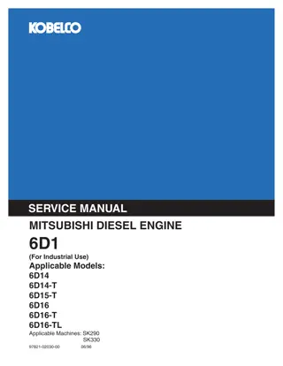 Kobelco Mitsubishi 6D14, 6D14-T, 6D15-T, 6D16, 6D16-T, 6D16-TL DIESEL ENGINE Service Repair Manual Instant Download (Book Code No. 97821-02030-00)