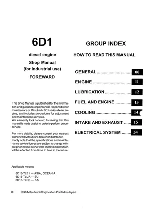 Kobelco Mitsubishi 6D16-TLE1, 6D16-TLUA, 6D16-TLEB DIESEL ENGINE Service Repair Manual Instant Download