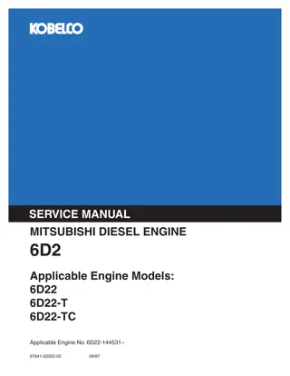 Kobelco Mitsubishi 6D22, 6D22-T, 6D22-TC DIESEL ENGINE Service Repair Manual Instant Download (Book Code No. 97841-02002-00)