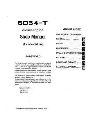 Kobelco Mitsubishi 6D34-TLE1, 6D34-TLUC DIESEL ENGINE Service Repair Manual Instant Download