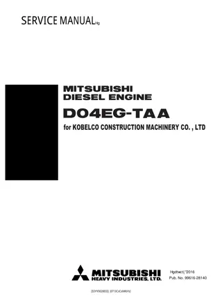 Kobelco Mitsubishi D04EG-TAA DIESEL ENGINE Service Repair Manual Instant Download (Book Code No. 99616-28120)