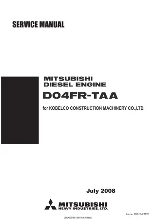 Kobelco Mitsubishi D04FR-TAA DIESEL ENGINE Service Repair Manual Instant Download (Book Code No. 99616-21120)