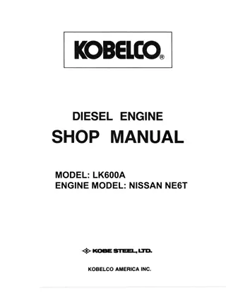 Kobelco Nissan NE6, NE6T Diesel Engine Service Repair Manual Instant Download (Book Code No. 8506343-13906-500-KIS(M))