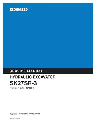 Kobelco SK27SR-3 Hydraulic Excavator Service Repair Manual Instant Download (Book Code No. S5PV0006ZE-01)