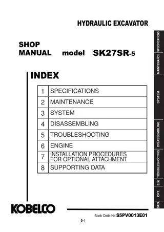 Kobelco SK27SR-5 HYDRAULIC EXCAVATOR Service Repair Manual Instant Download (Book Code No. S5PV0013E01)