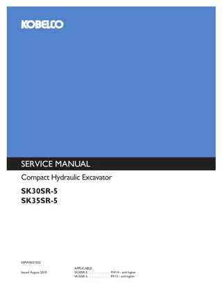 Kobelco SK30SR-5, SK35SR-5 COMPACT HYDRAULIC EXCAVATOR Service Repair Manual Instant Download (Book Code No. S5PW0031E02)