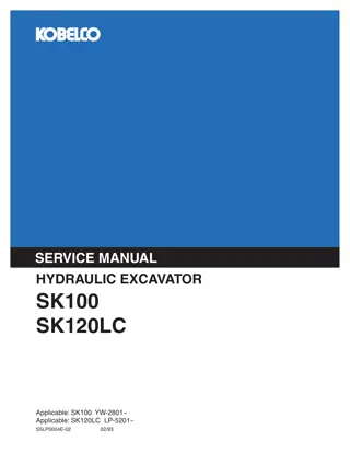 Kobelco SK100, SK120LC Hydraulic Excavator Service Repair Manual Instant Download (Book Code No. S5LP0004E)