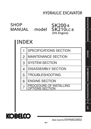 Kobelco SK200-8, SK210LC-8 (HS ENGINE) HYDRAULIC EXCAVATOR Service Repair Manual Instant Download (Book Code No. S5YN0023E02)