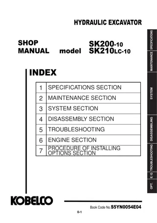 Kobelco SK200-10, SK210LC-10 HYDRAULIC EXCAVATOR Service Repair Manual Instant Download (Book Code No. S5YN0054E04)